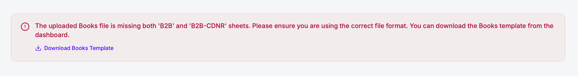 Error: The uploaded Books file is missing both B2B and B2B-CDNR sheets