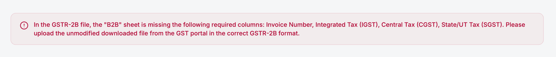 Error: In the GSTR-2B file the B2B sheet is missing required columns