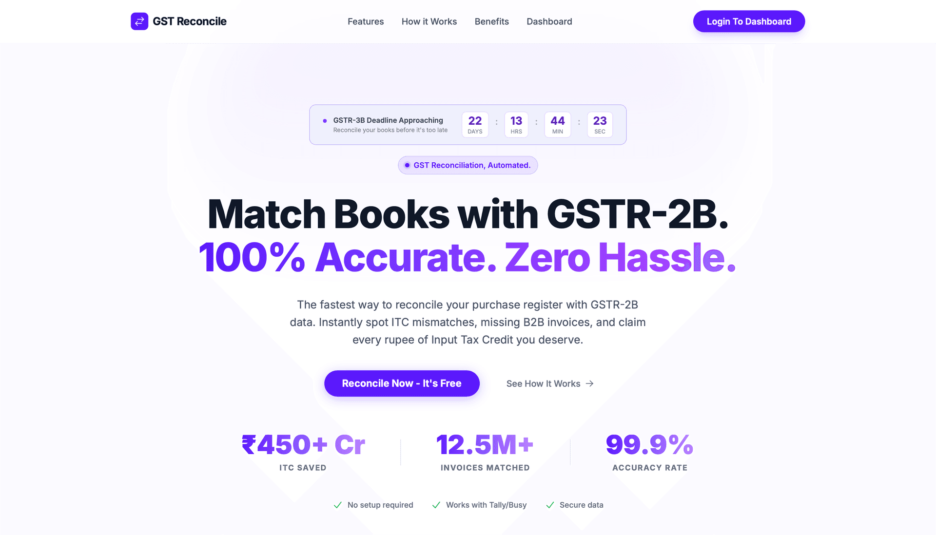 GSTR-2B reconciliation tool running in the browser — free, no signup